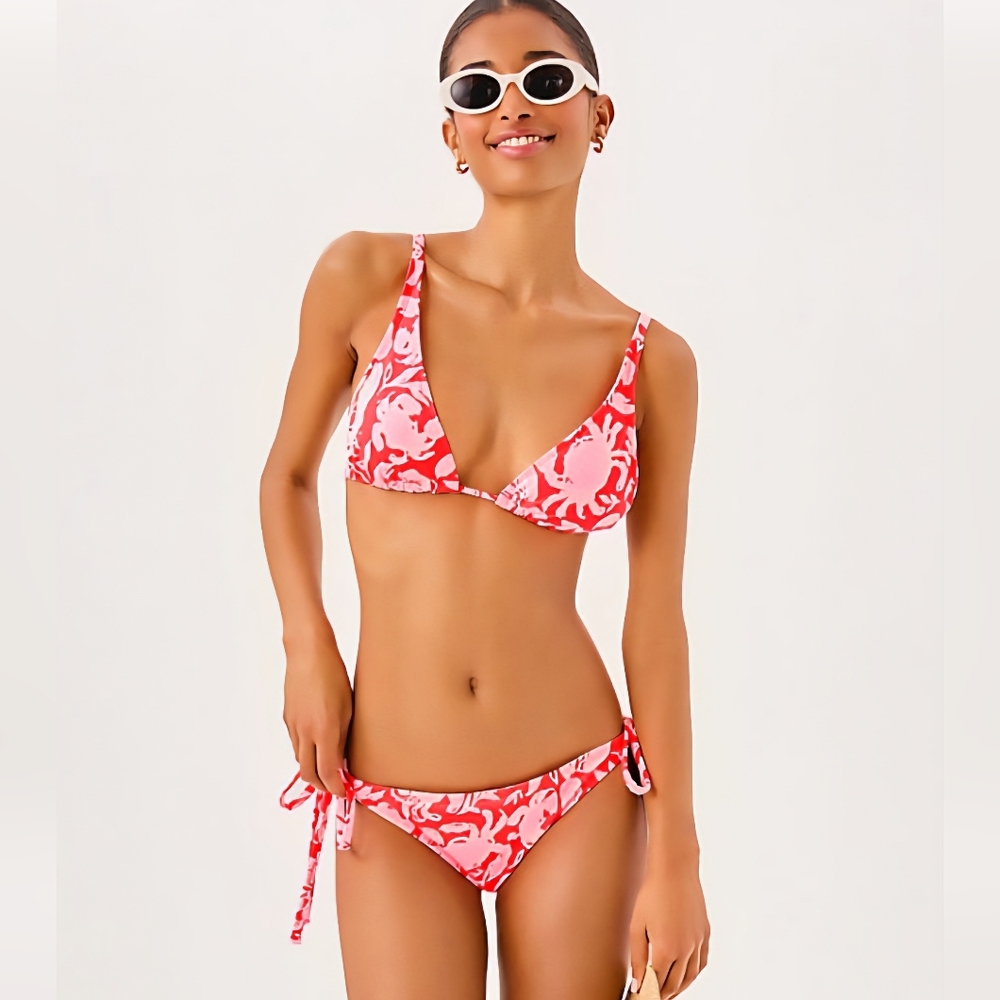 Lilly Pulitzer Camara Bikini Bottom Cane Coral Crab Collab Pink and White